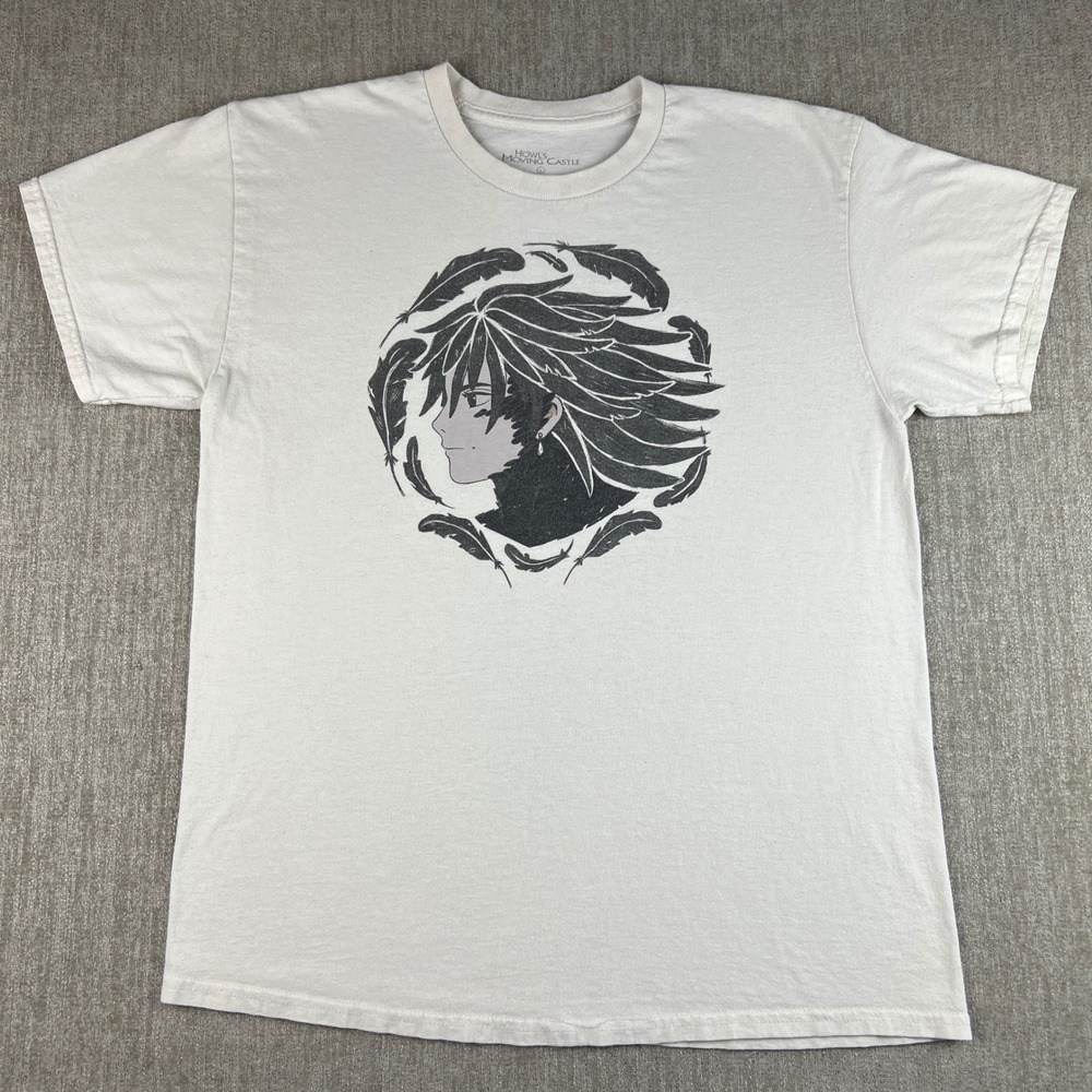 Howls Moving Castle Anime T Shirt‎ Men's Large Off White Studio Ghibli Tee 2004